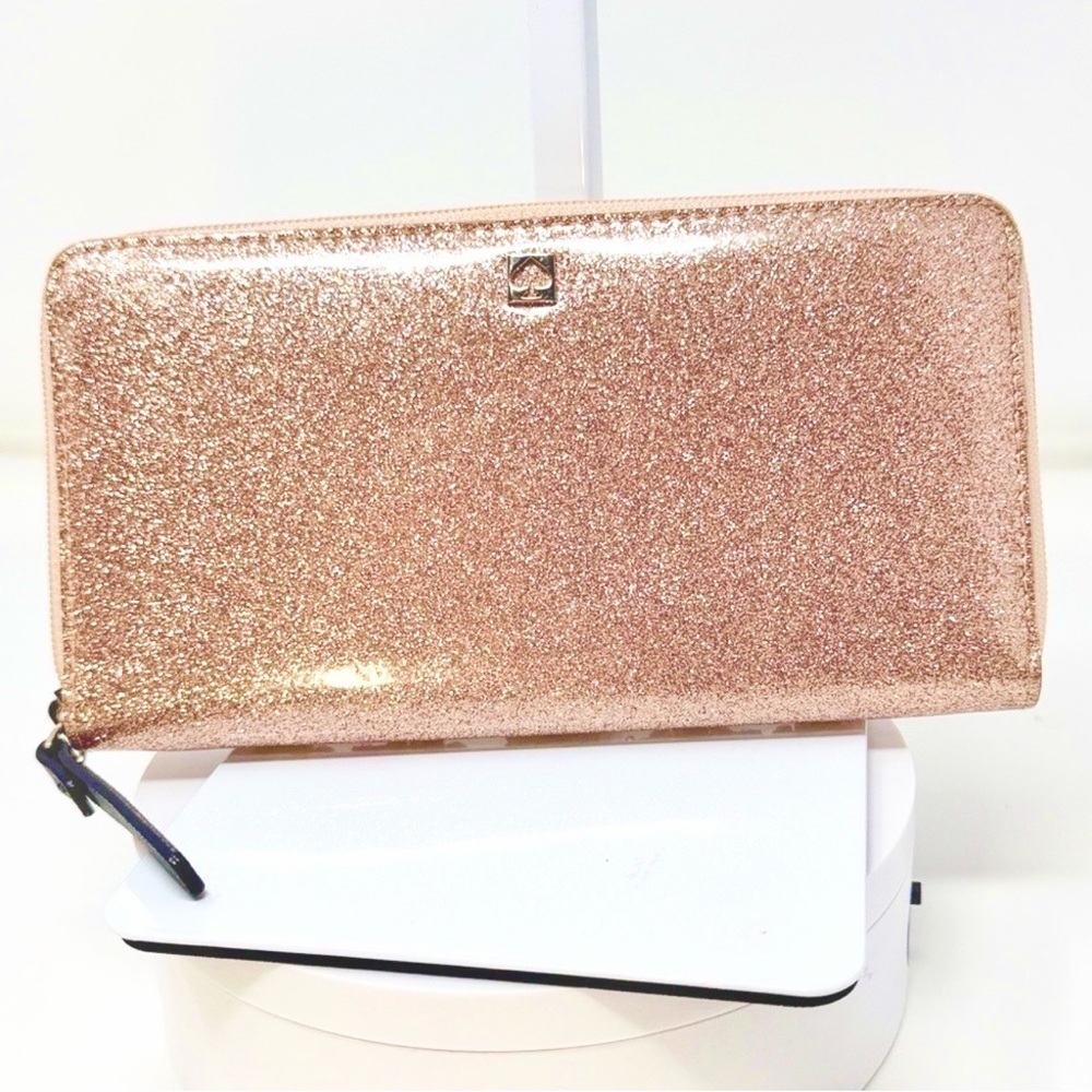 Kate Spade Mavis Street Neda Embellished Zip Wallet in Rose Gold Glitter